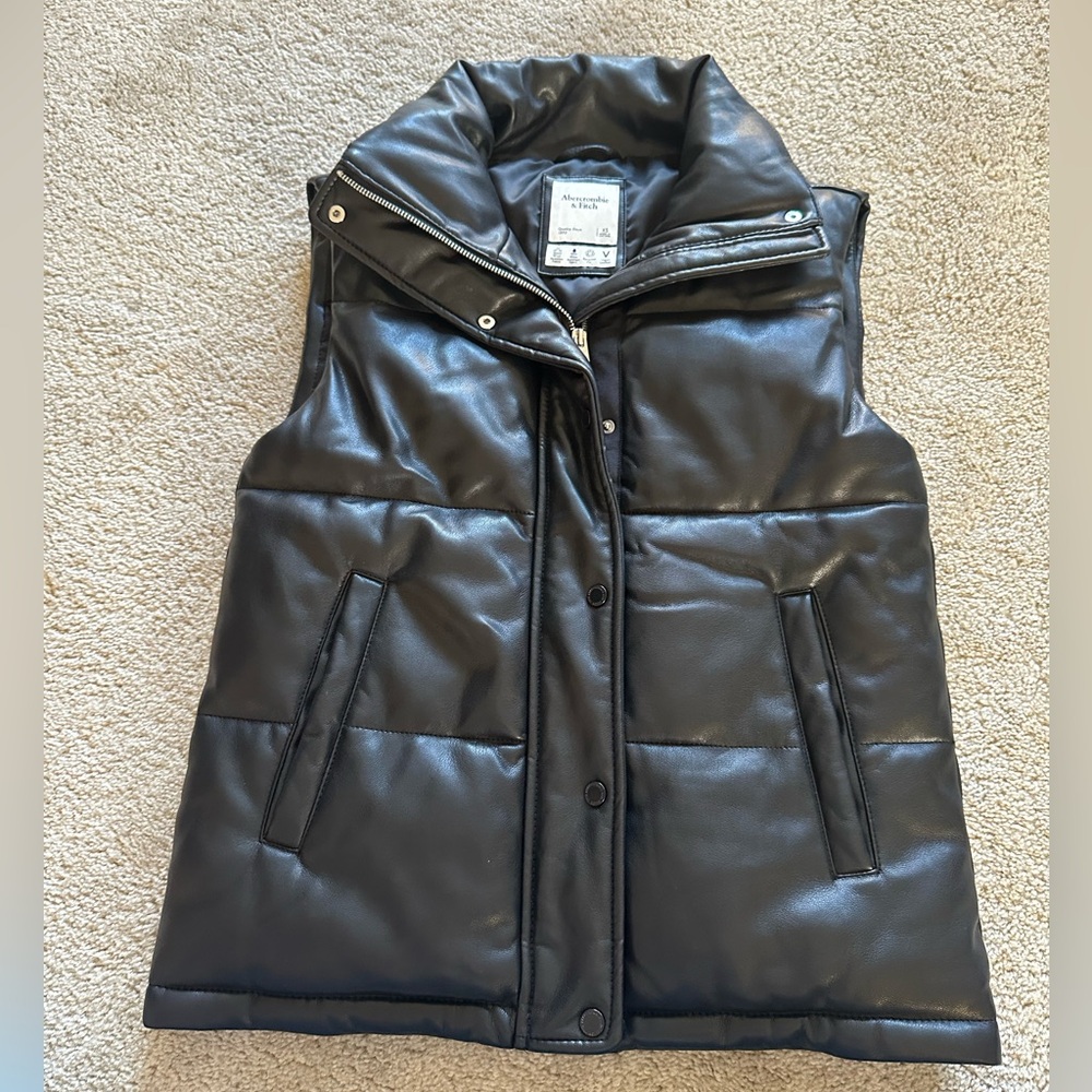 Black Puffer Vest- Vegan Leather